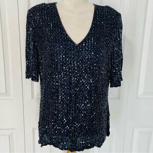 Vintage Frank Usher Beaded Short Sleeve 100% Silk Blouse